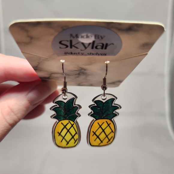 Handmade Shrinking Plastic Pineapple Dangle Earrings - Picture 2 of 5